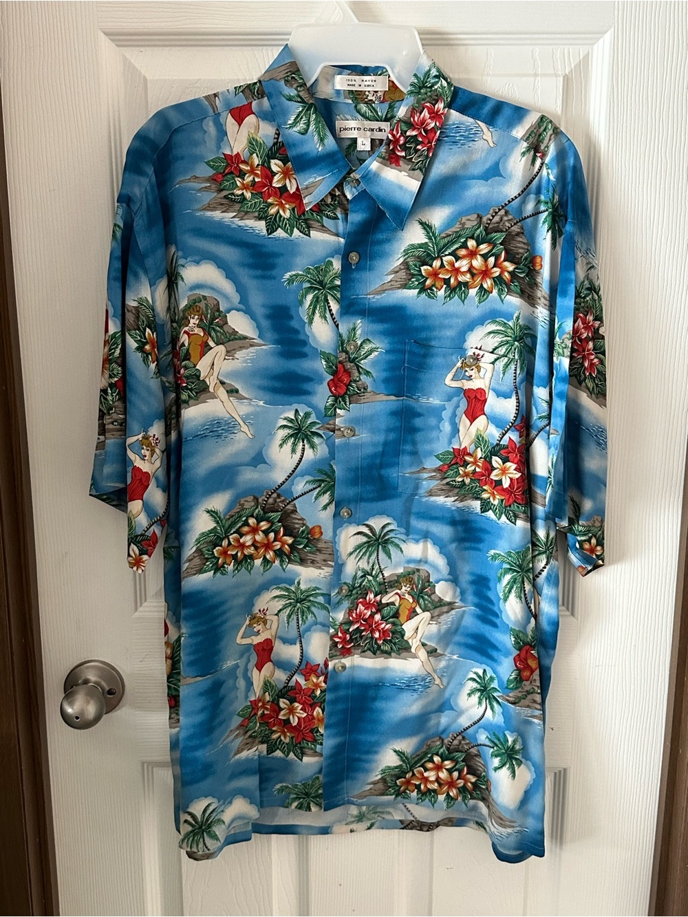 Pierre Cardin Blue Tropical Hawaiian Shirt Mens large